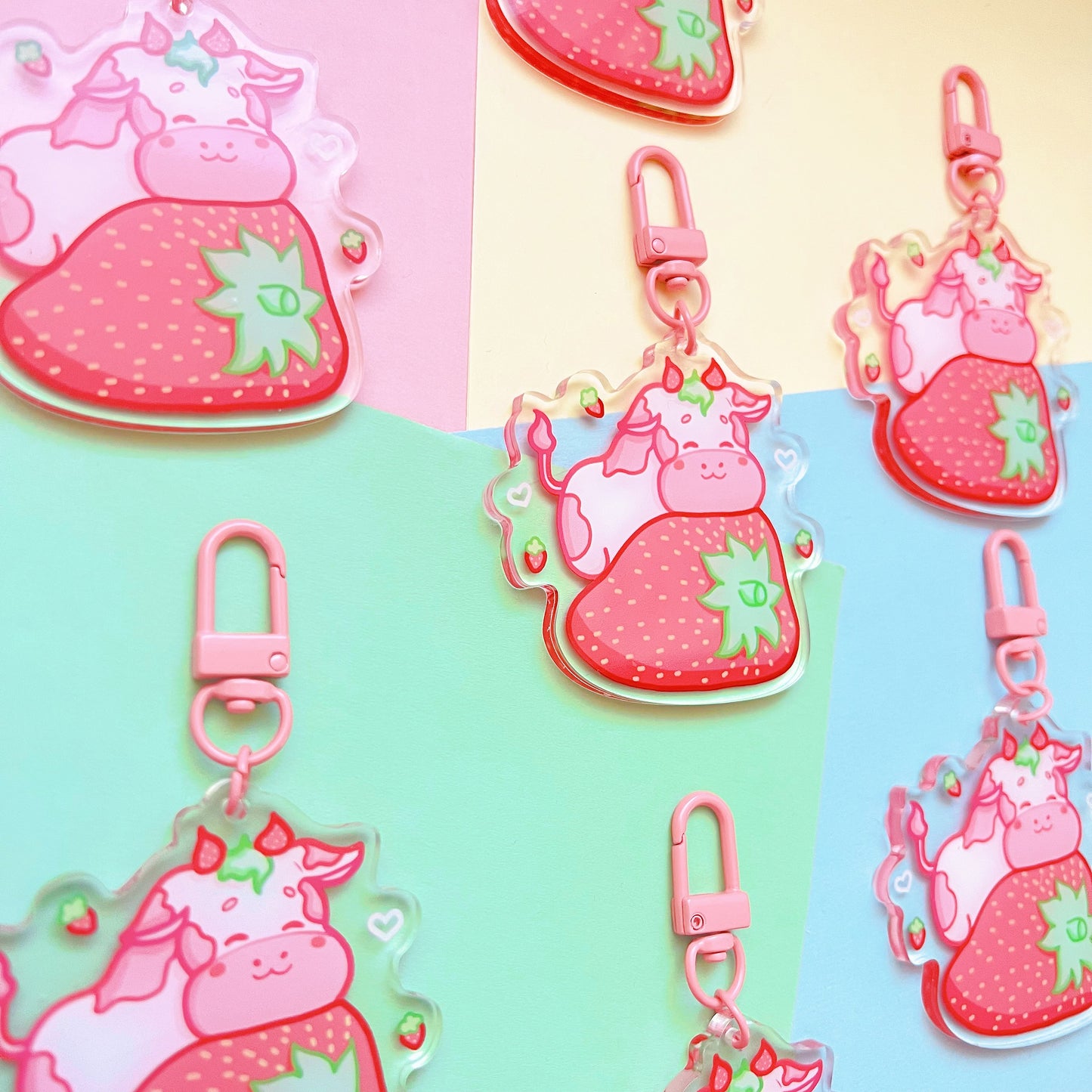 Strawberry Cow Acrylic Keychain