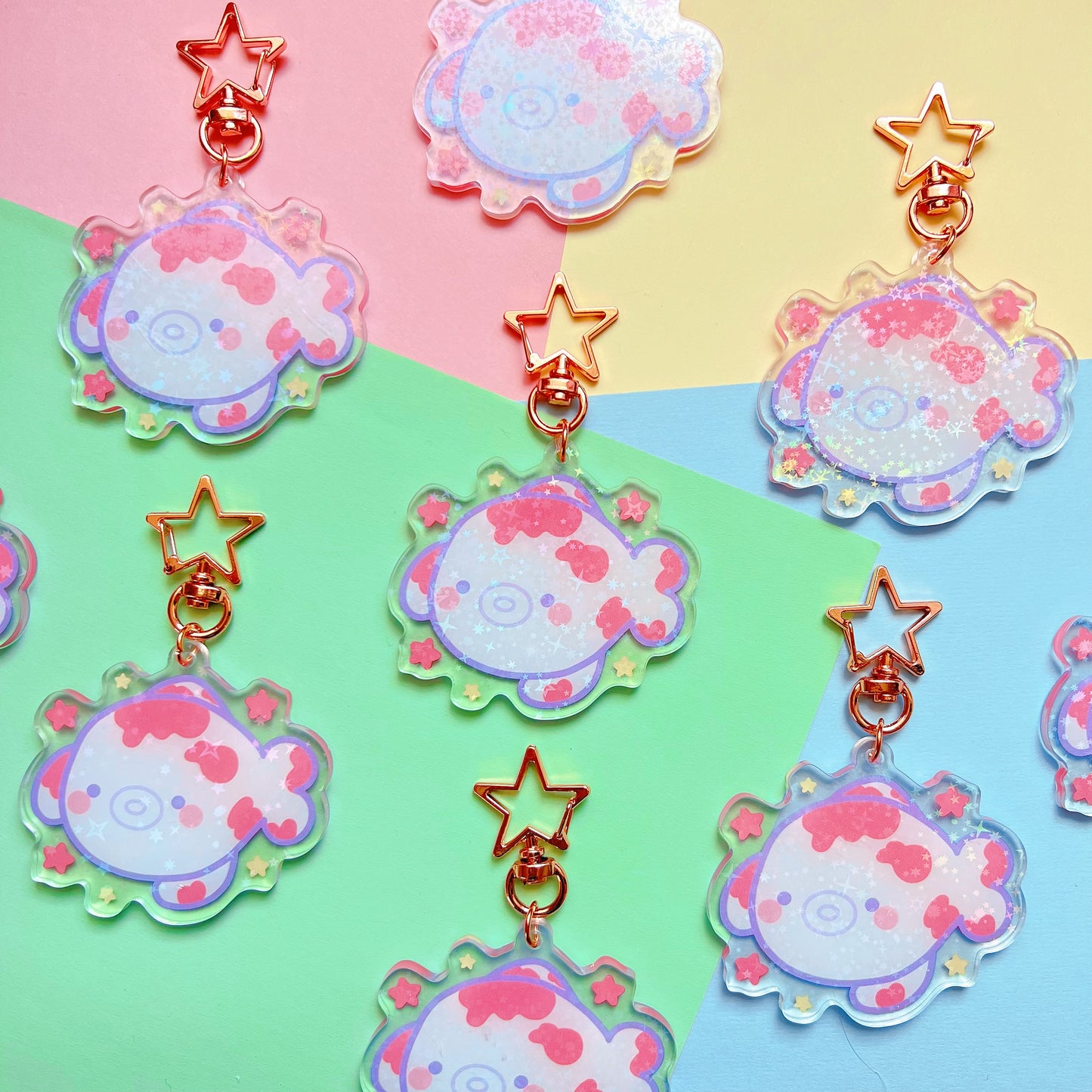 Goofy Koi Fish Holographic Star Keychain