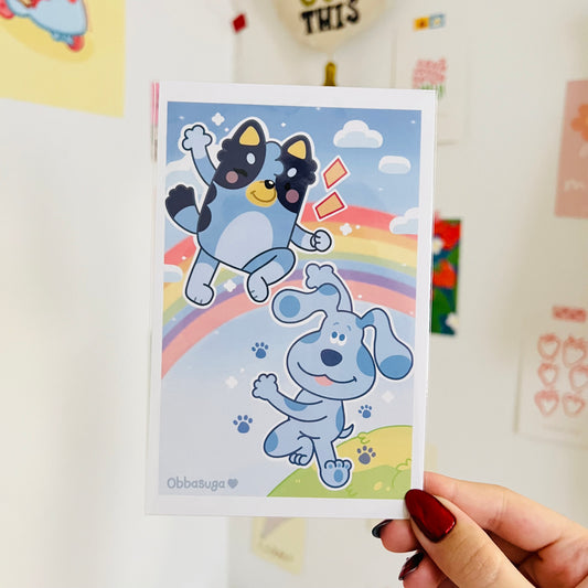 Blue Puppy vs. Blue Puppy Battle Art Print