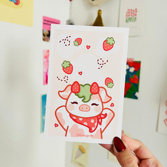 Strawberry Cow Art Print