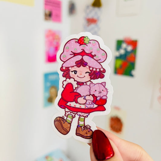 Strawberry Girl Glitter Sticker