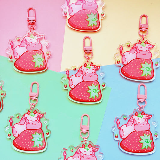 Strawberry Cow Acrylic Keychain