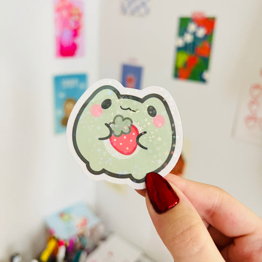 Strawberry Froggie  Glitter Sticker