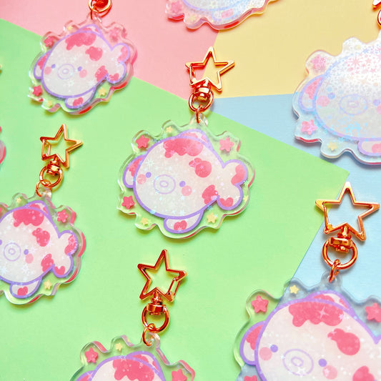 Goofy Koi Fish Holographic Star Keychain